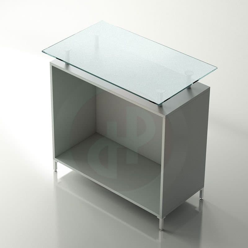 Aqua solid retail counter with glass top 100cm wide 60 depth
