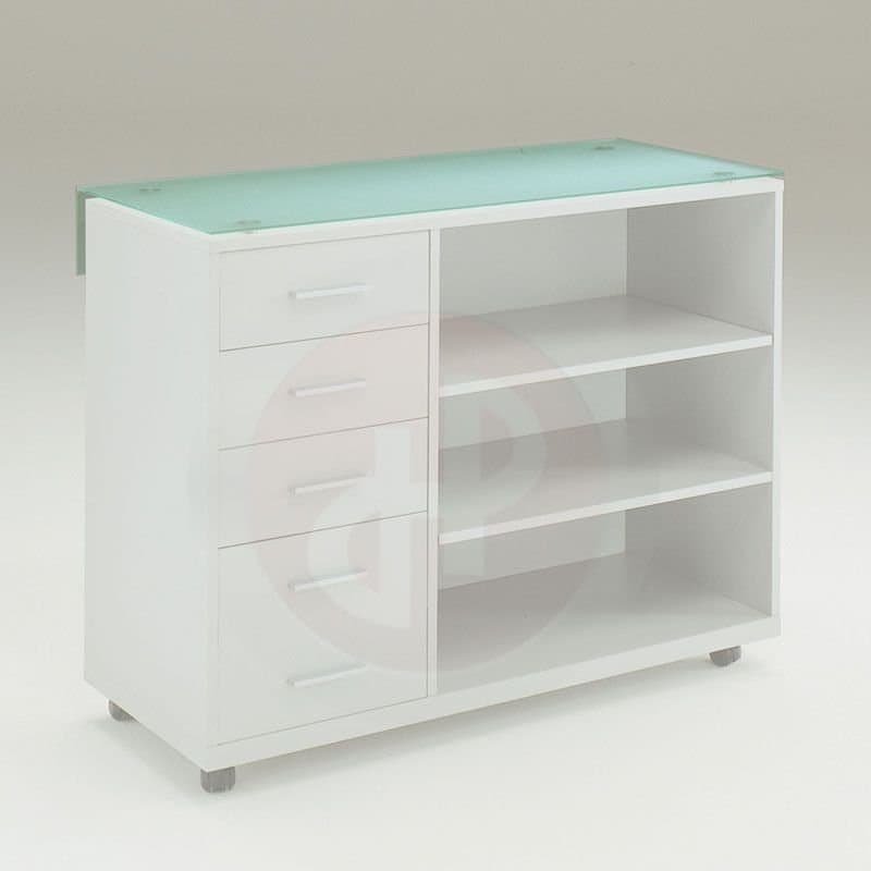 Aqua solid retail counter with glass top 100cm wide