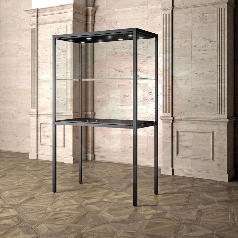 Focus display showcase with legs and top lights 120cm wide