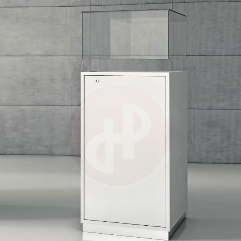 Quadram aisle glass top display unit with storage 50cm wide