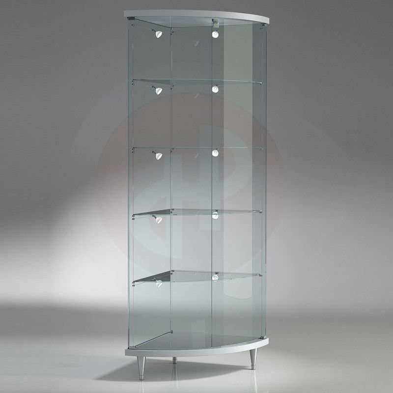 Curved 1 tall corner display cabinet 53cm deep