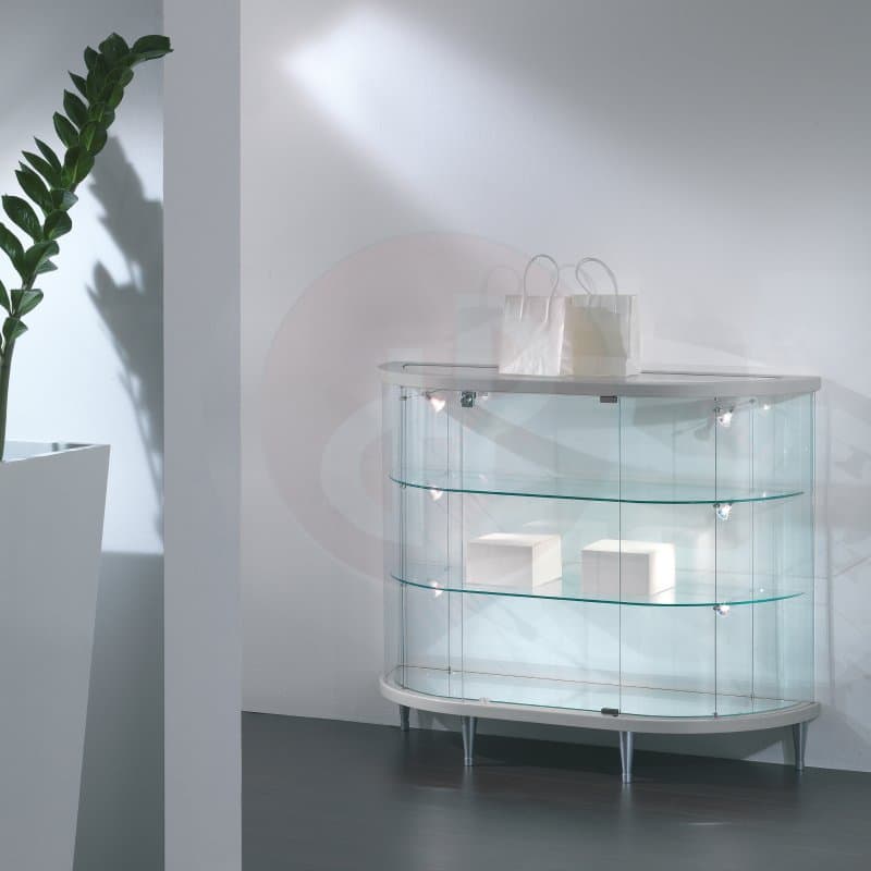 Curved 2 Tall Round Glass Showcase 56cm Diameter