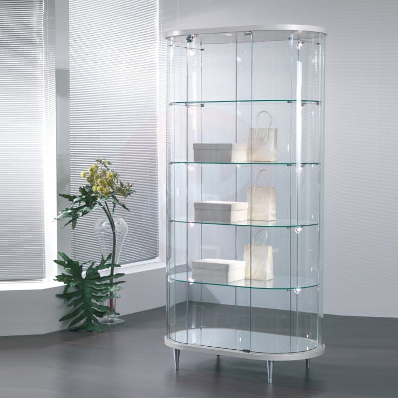 Curved 1 tall oval display showcase 96cm wide