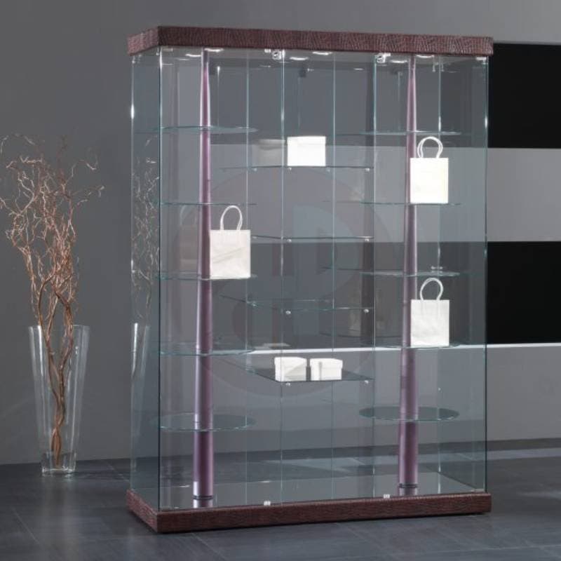 Fay tower frameless twin revolving display cabinet faux leather 143cm wide