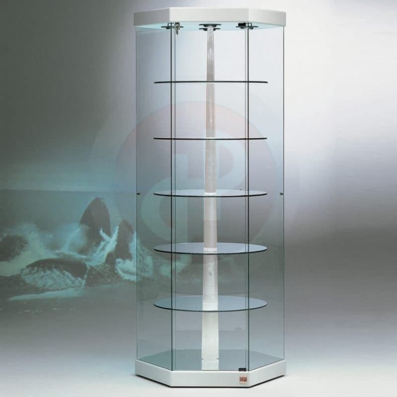 Fay tower framelss hexigonal revolving display cabinet with top lights 74d wide