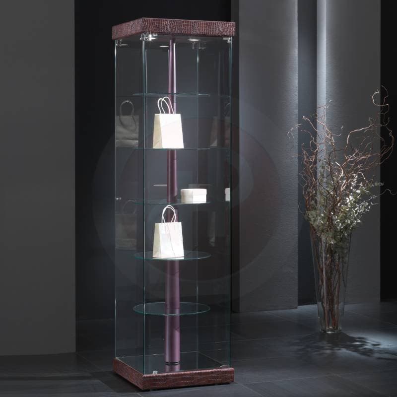 Fay tower frameless revolving display cabinet with top lights faux leather 54cm wide