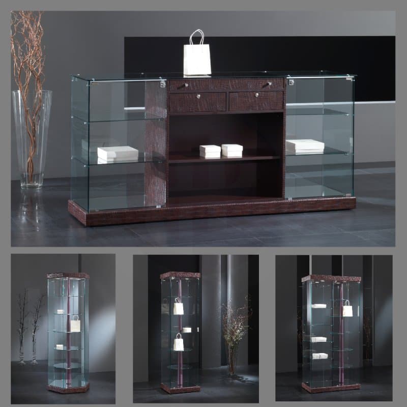 Fay tower framless half revolving display cabinet faux leather 74cm wide