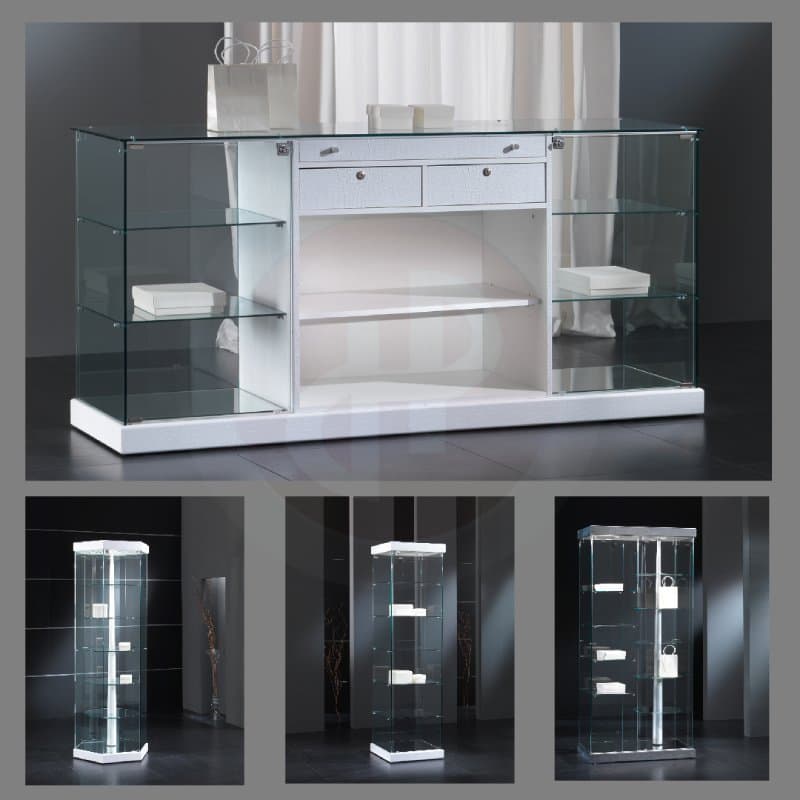 Fay tower framelss hexigonal revolving display cabinet with top lights 74d wide