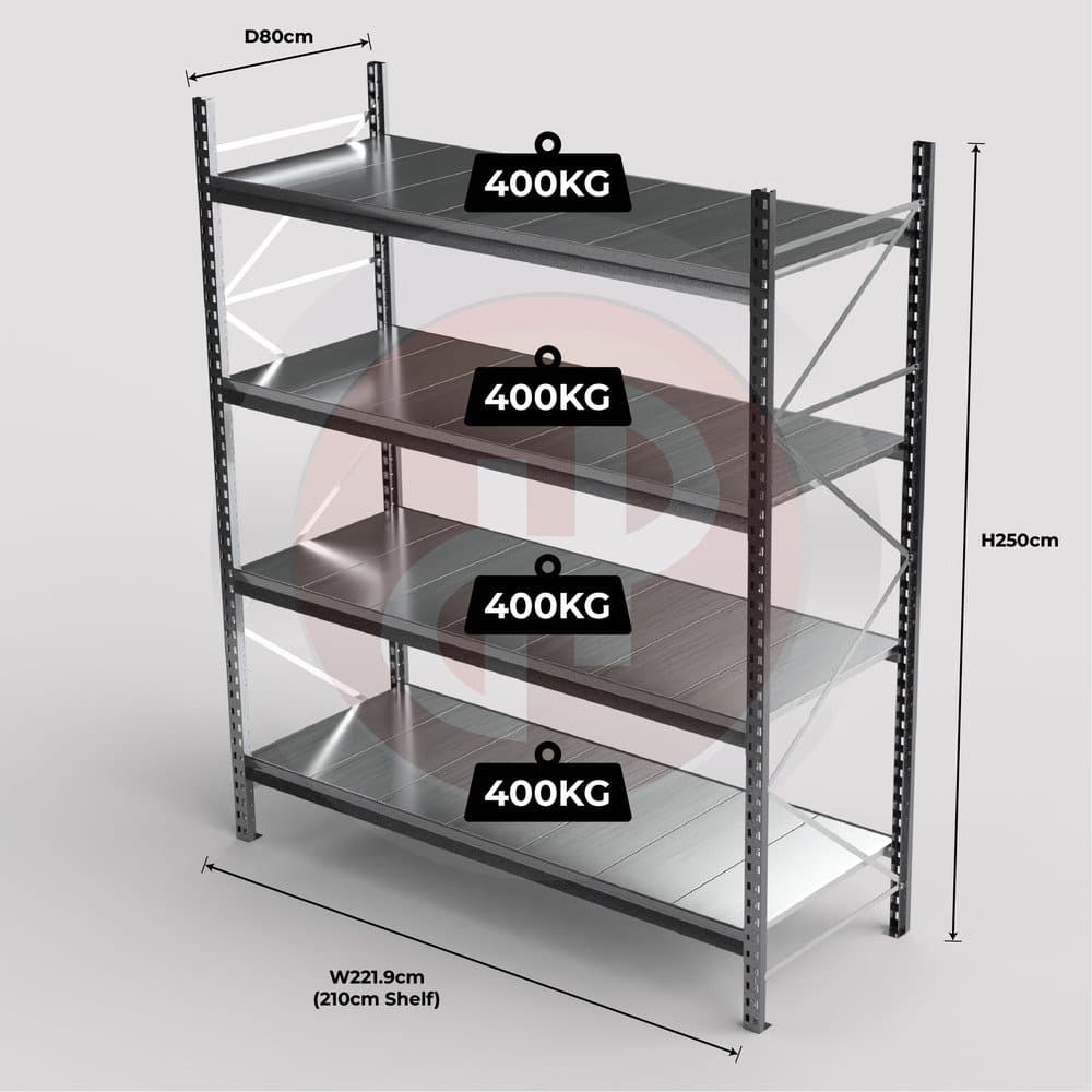 Mini Racking System 210 x 80 x 250cm H with 4 Galvanised Shelves