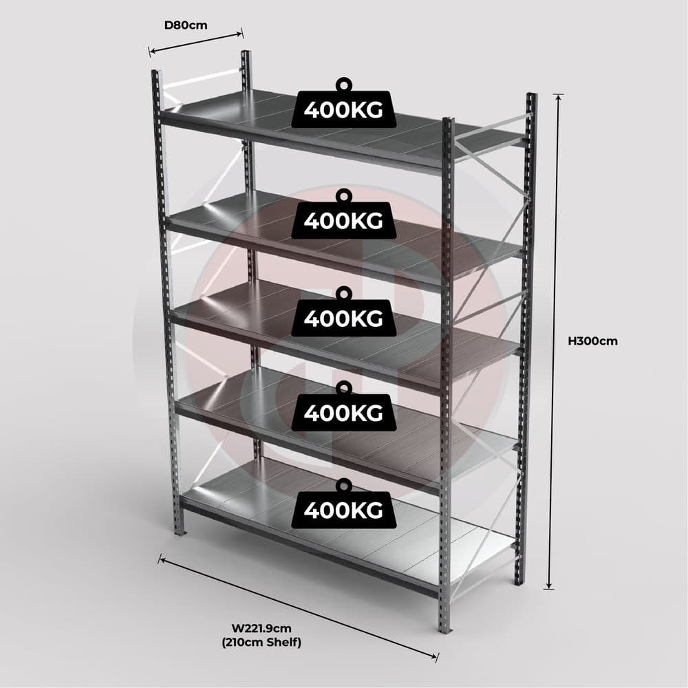 Mini Racking System 210 x 80 x 300cm H with 5 Galvanised Shelves