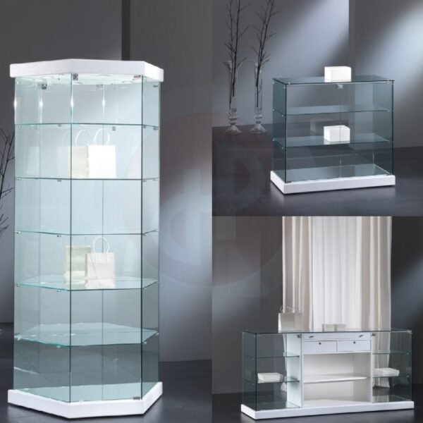 FAY TOWER FRAMELESS REVOLVING DISPLAY CABINET WITH TOP LIGHTS 54cm WIDE ...
